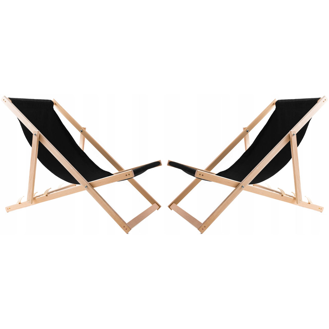 Set aus 2 Liegestühlen, schwarz + Couchtisch aus Holz Woodok