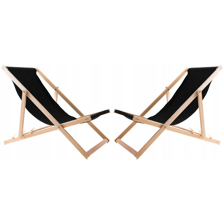 Set aus 2 Liegestühlen, schwarz + Couchtisch aus Holz Woodok