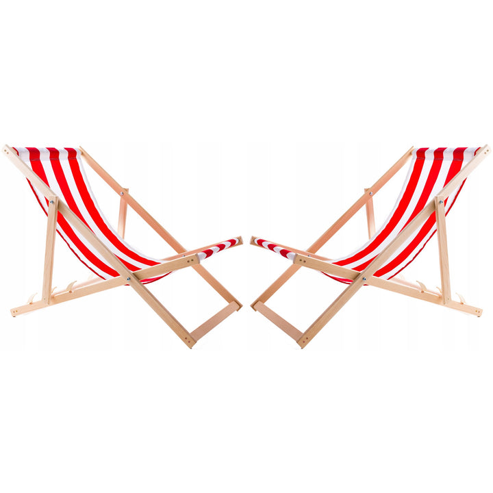 2er Set  2x Liegestühlen, rot gestreift + Couchtisch aus Holz Woodok