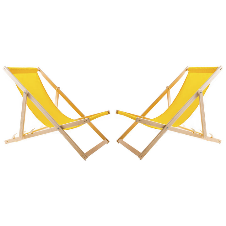Set aus 2 Liegestühlen, gelb + Couchtisch aus Holz Woodok