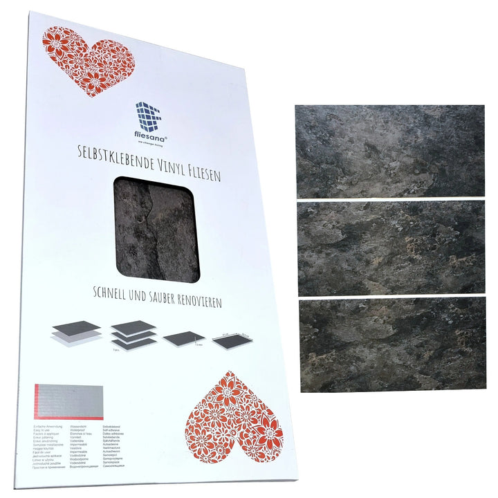 Fliesana selbstklebende Wand- und Bodenfliesen, 3er-Set, wasserfest, Natursteindesign (Schiefer)