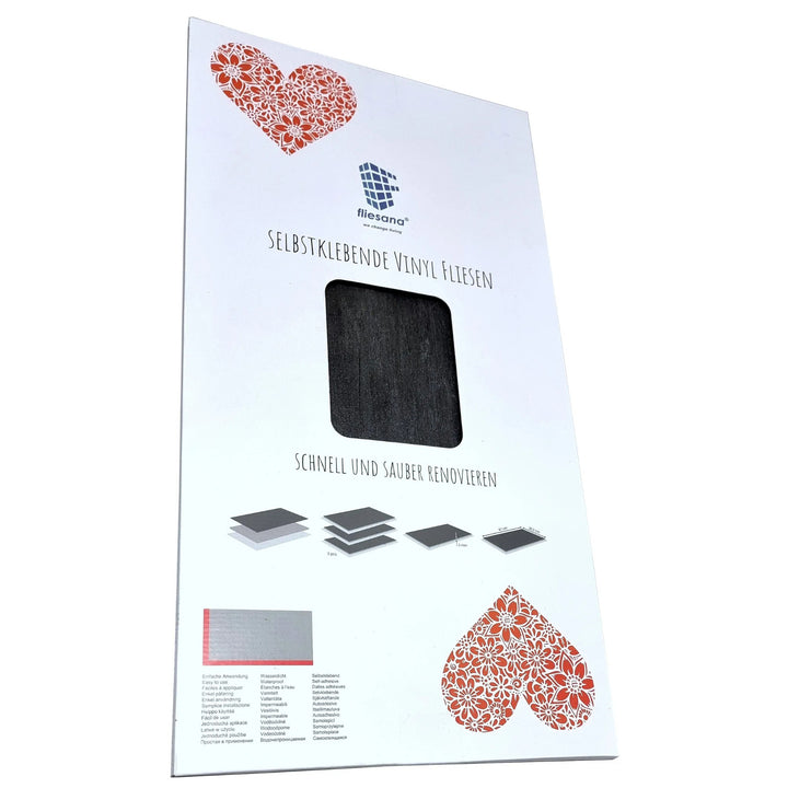 Fliesana selbstklebende Wand- und Bodenfliesen, 3er-Set, wasserfest, Natursteindesign, Farbe schwarz