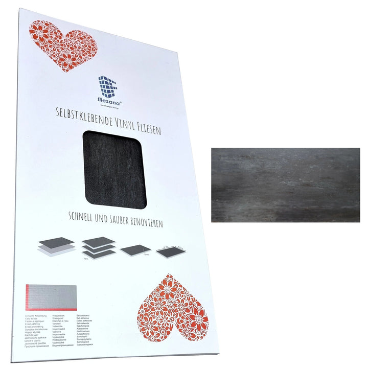 Fliesana selbstklebende Wand- und Bodenfliesen, 3er-Set, wasserfest, Natursteindesign, Farbe schwarz