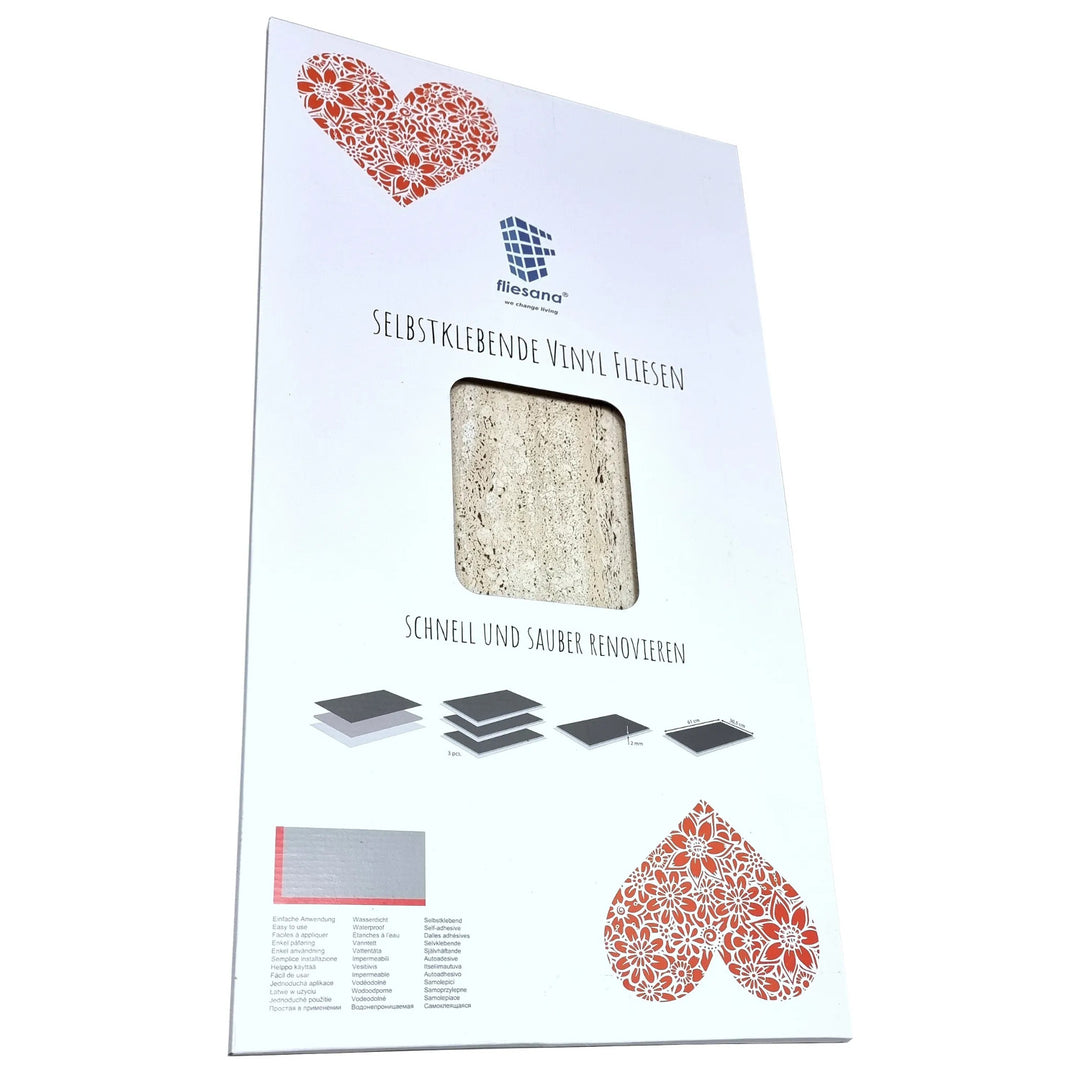 Fliesana selbstklebende Wand- und Bodenfliesen, 3er-Set, wasserfest, Natursteindesign