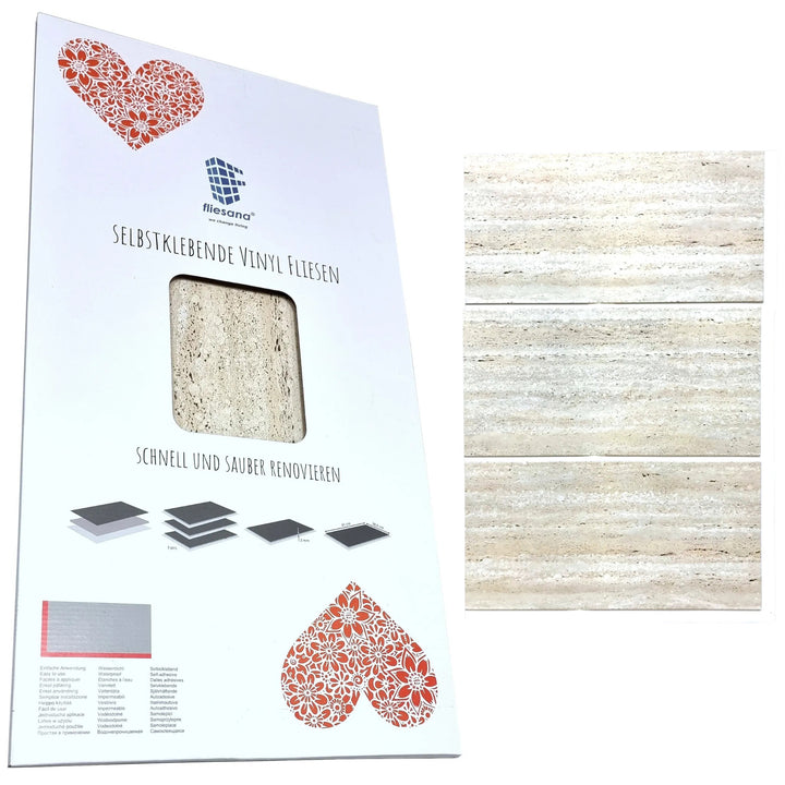Fliesana selbstklebende Wand- und Bodenfliesen, 3er-Set, wasserfest, Natursteindesign