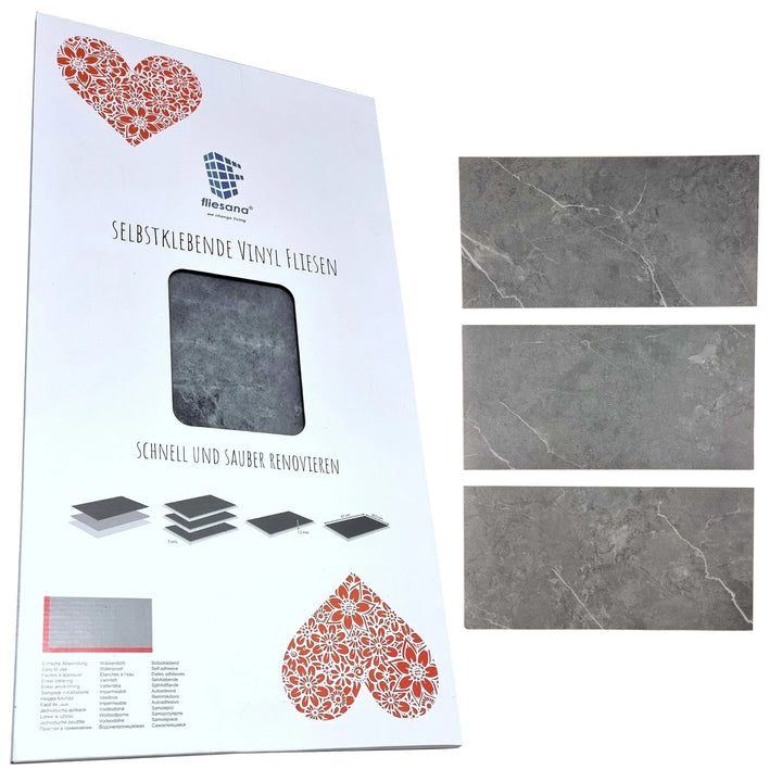 Fliesana selbstklebende Wand- und Bodenfliesen, 3er-Set, wasserfest, Natursteindesign, Farbe dunkelgrau