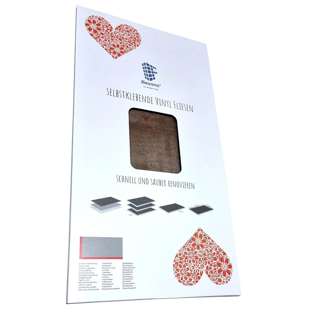 Fliesana selbstklebende Wand- und Bodenfliesen, 3er-Set, wasserfest, Natursteindesign, rostfarben