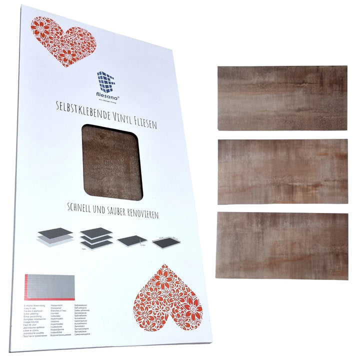 Fliesana selbstklebende Wand- und Bodenfliesen, 3er-Set, wasserfest, Natursteindesign, rostfarben
