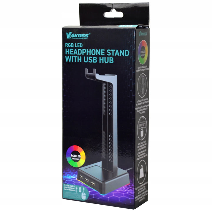 Tischständer für Kopfhörer, 3xUSB-Hub, LED-Hintergrundbeleuchtung, ST-1545