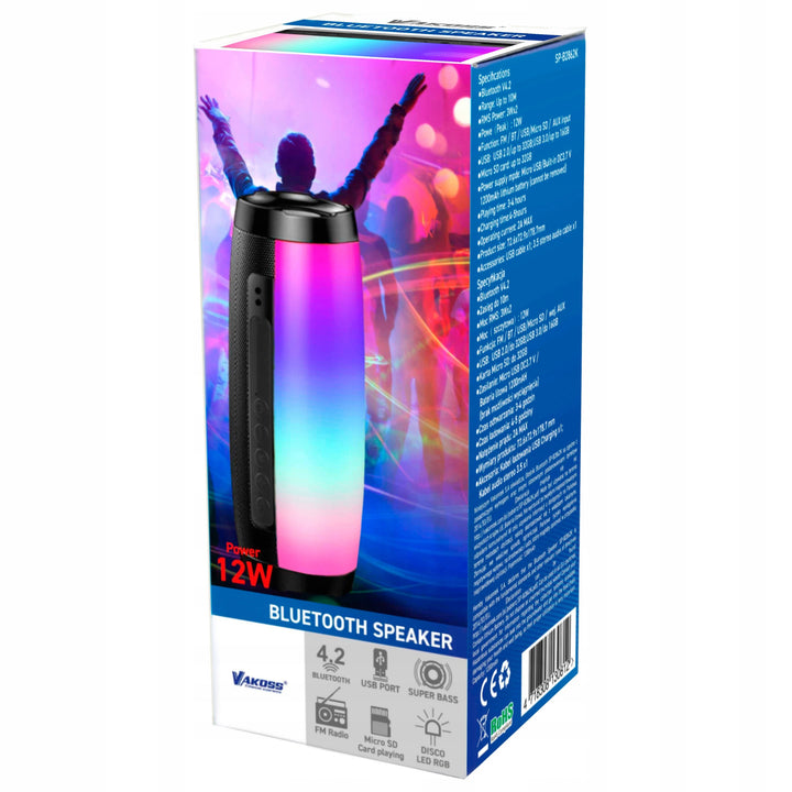 Vakoss Wireless Speaker, Bluetooth, SD, USB, AUX, FM-Radio, Hintergrundbeleuchtung, SP-B2862K