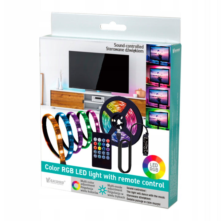Vakoss RGB LED-Streifen, für TV-Beleuchtung, audio-gesteuert, Fernbedienung, LA-C612