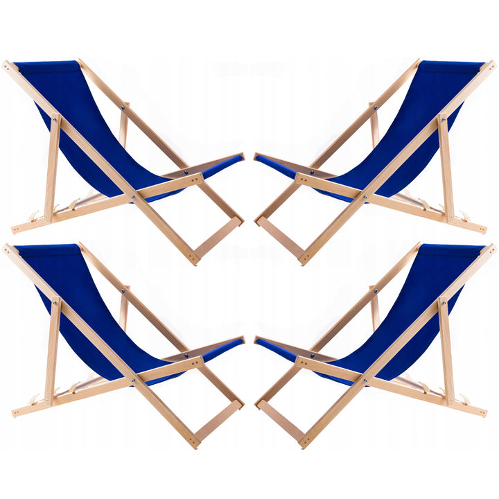 Set aus vier Liegestühlen aus Buchenholz blau, Woodok, montiert