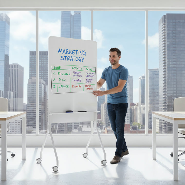 Ergo Office mobile Schreibtafel, vertikale Ausrichtung, weiß, einseitig, mit Ablage, Tafelgröße 1190x790mm, ER-305