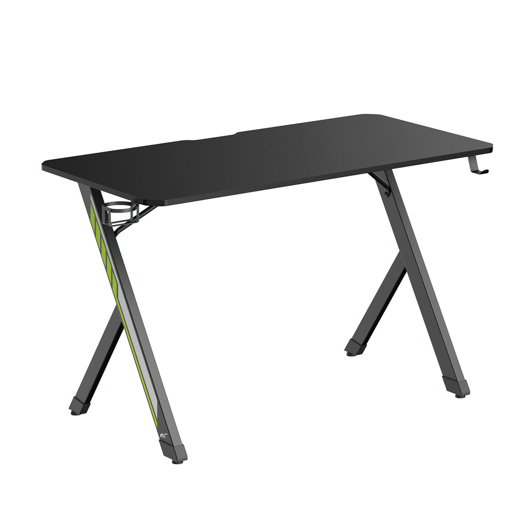 NanoRS Gaming-Tisch, schwarz, mit Kopfhörer- und Becherhalter, max. 75kg, Abmessungen 1200x600x750mm, RS101