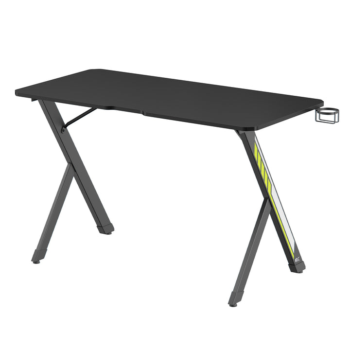 NanoRS Gaming-Tisch, schwarz, mit Kopfhörer- und Becherhalter, max. 75kg, Abmessungen 1200x600x750mm, RS101