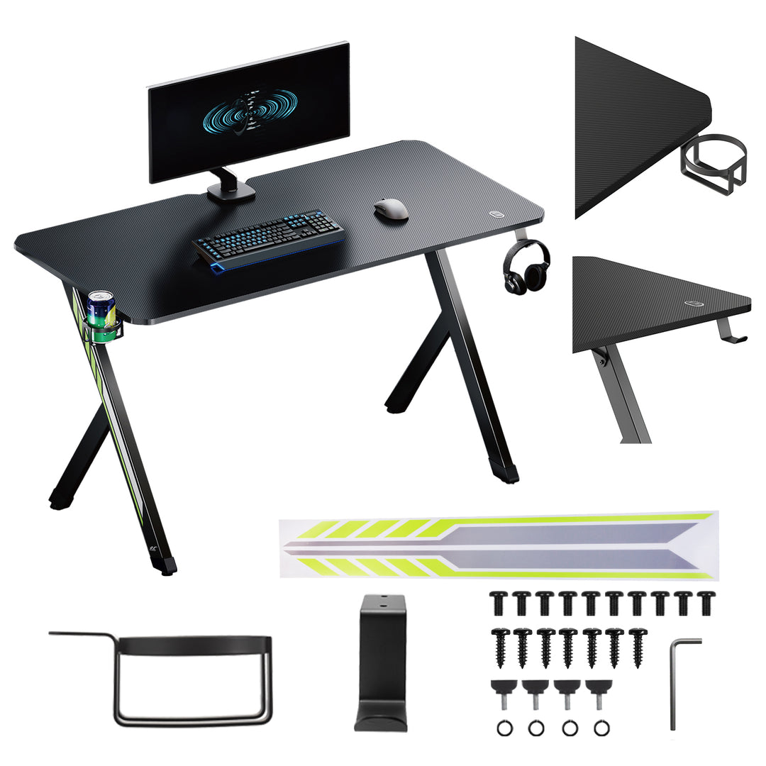 NanoRS Gaming-Tisch, schwarz, mit Kopfhörer- und Becherhalter, max. 75kg, Abmessungen 1200x600x750mm, RS101