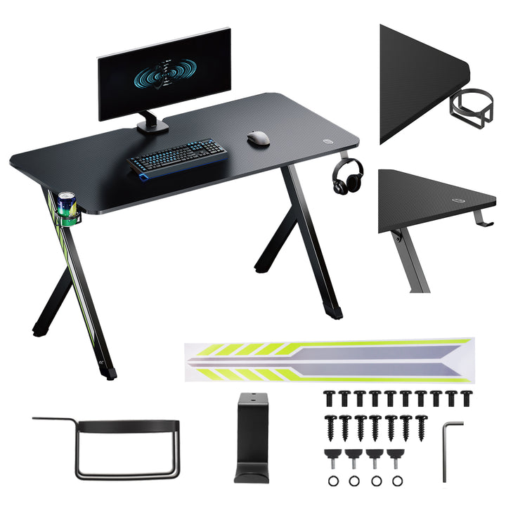 NanoRS Gaming-Tisch, schwarz, mit Kopfhörer- und Becherhalter, max. 75kg, Abmessungen 1200x600x750mm, RS101