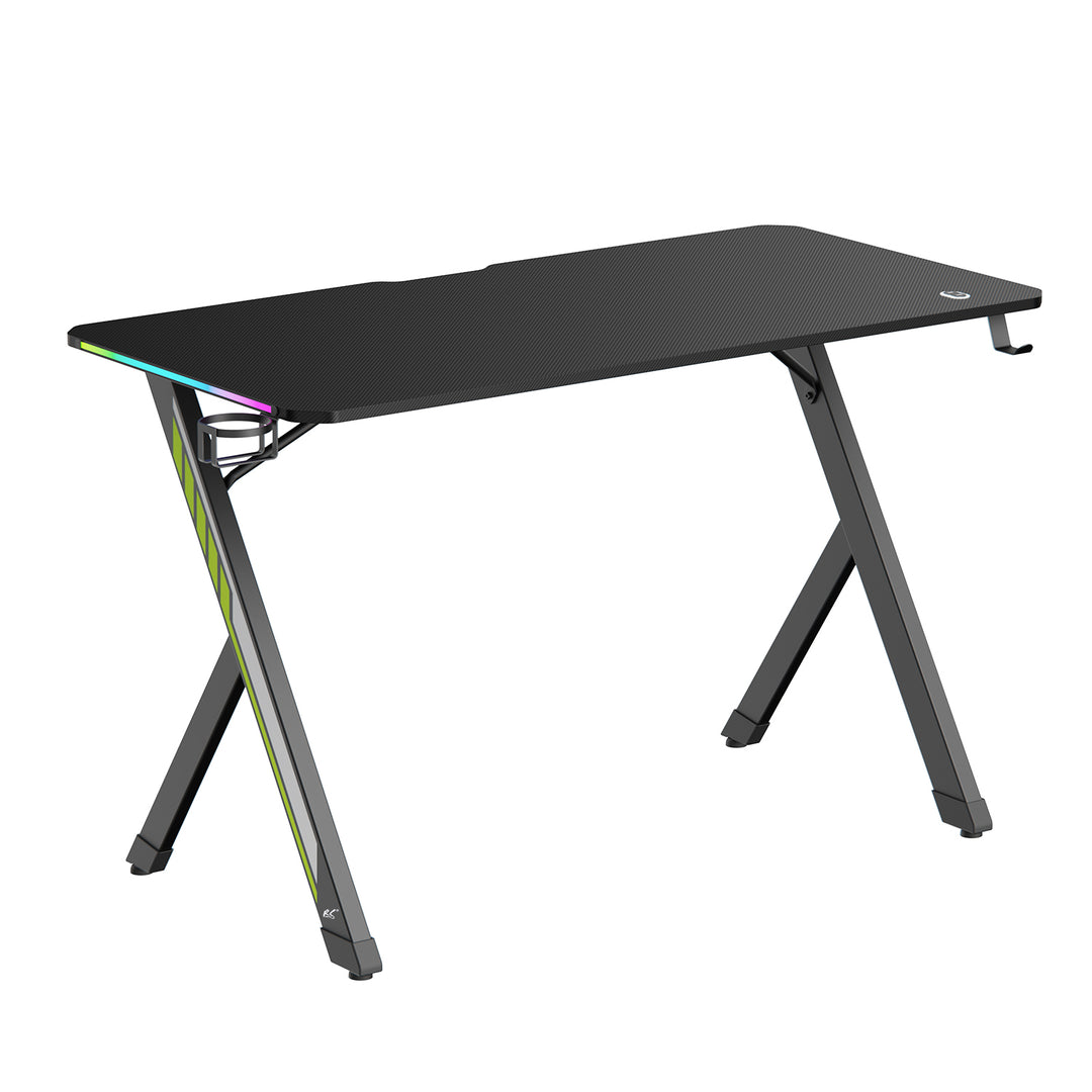 NanoRS Gaming-Tisch, schwarz, mit Kopfhörer- und Becherhalter, RGB-Hintergrundbeleuchtung, max. 75kg, Abmessungen 1200x600x750mm, RS102