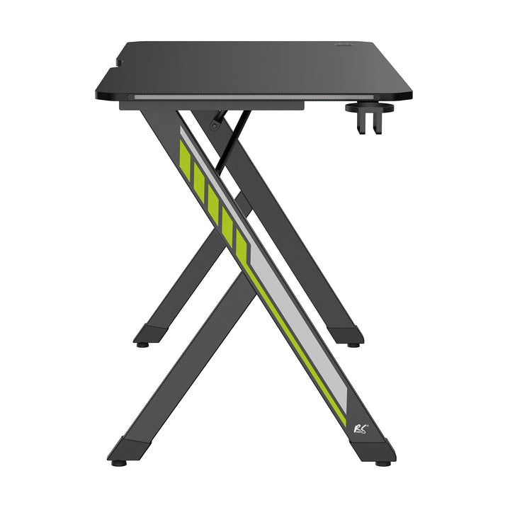 NanoRS Gaming-Tisch, schwarz, mit Kopfhörer- und Becherhalter, RGB-Hintergrundbeleuchtung, max. 75kg, Abmessungen 1200x600x750mm, RS102