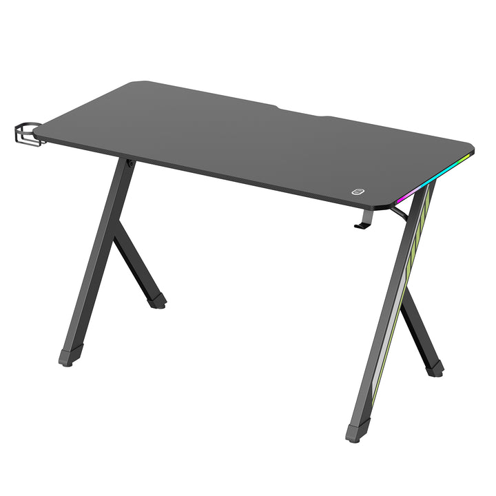 NanoRS Gaming-Tisch, schwarz, mit Kopfhörer- und Becherhalter, RGB-Hintergrundbeleuchtung, max. 75kg, Abmessungen 1200x600x750mm, RS102