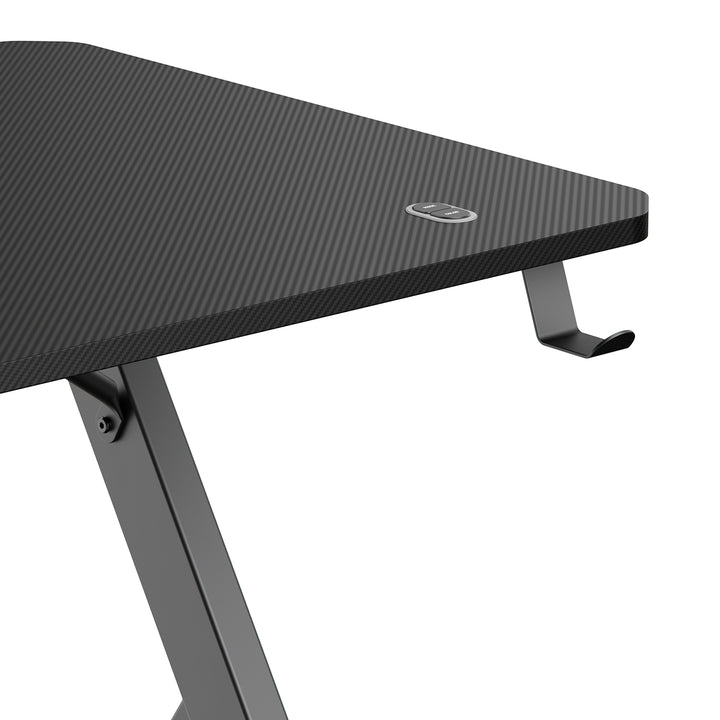 NanoRS Gaming-Tisch, schwarz, mit Kopfhörer- und Becherhalter, RGB-Hintergrundbeleuchtung, max. 75kg, Abmessungen 1200x600x750mm, RS102