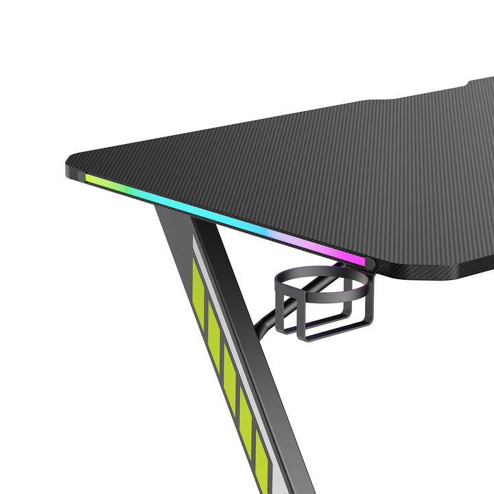NanoRS Gaming-Tisch, schwarz, mit Kopfhörer- und Becherhalter, RGB-Hintergrundbeleuchtung, max. 75kg, Abmessungen 1200x600x750mm, RS102