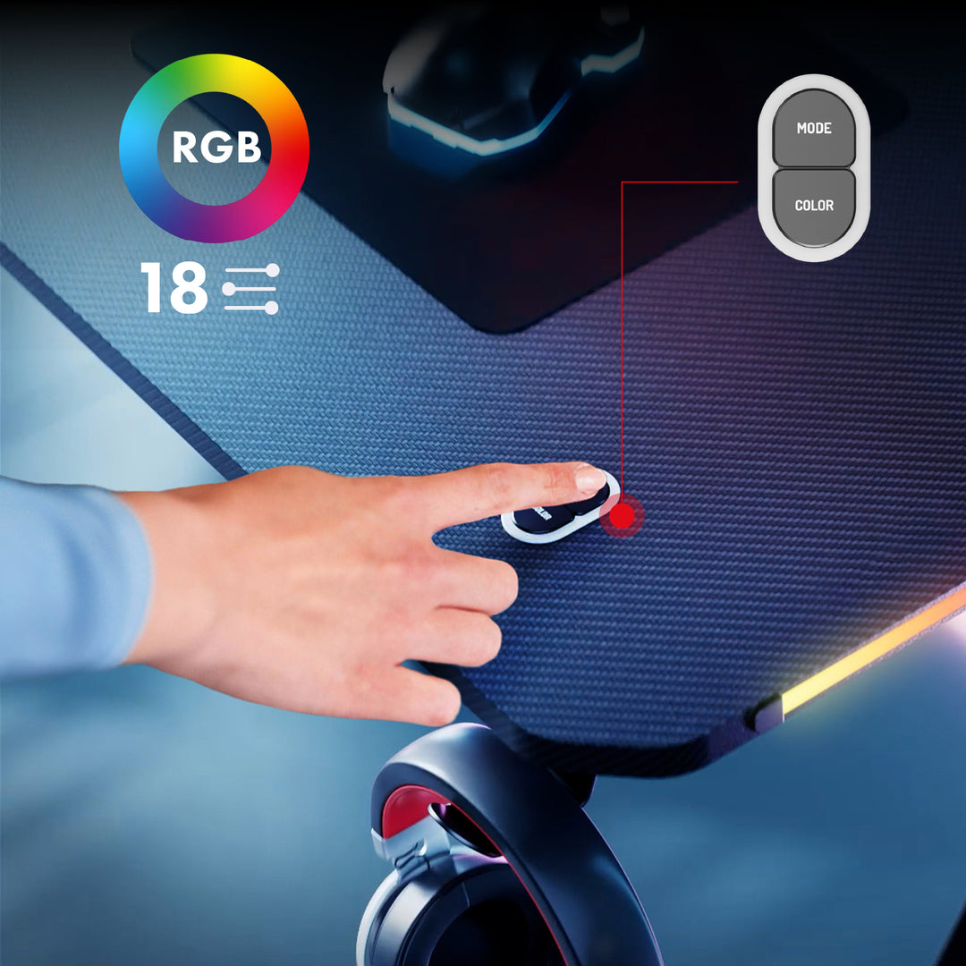 NanoRS Gaming-Tisch, schwarz, mit Kopfhörer- und Becherhalter, RGB-Hintergrundbeleuchtung, max. 75kg, Abmessungen 1200x600x750mm, RS102