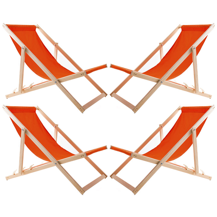 Set aus vier Liegestühlen, orange, Woodok, montiert