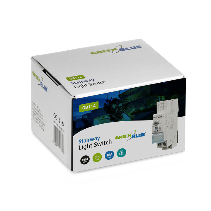 GreenBlue Automatisch verstellbarer Treppenlicht-Zeitschalter für DIN-Schienenmontage, 30s-10m Steuerung, max 2300 W, GB114, 3 Stück