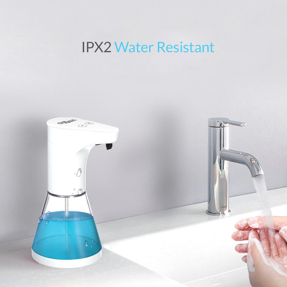 Promedix automatischer Seifenspender, Spenderbehälter für Flüssigseifen, Desinfektionsflüssigkeiten, 480ml, 4xAA PR-530 + 4x Varta Industrial LR6/AA R-06 Batterien