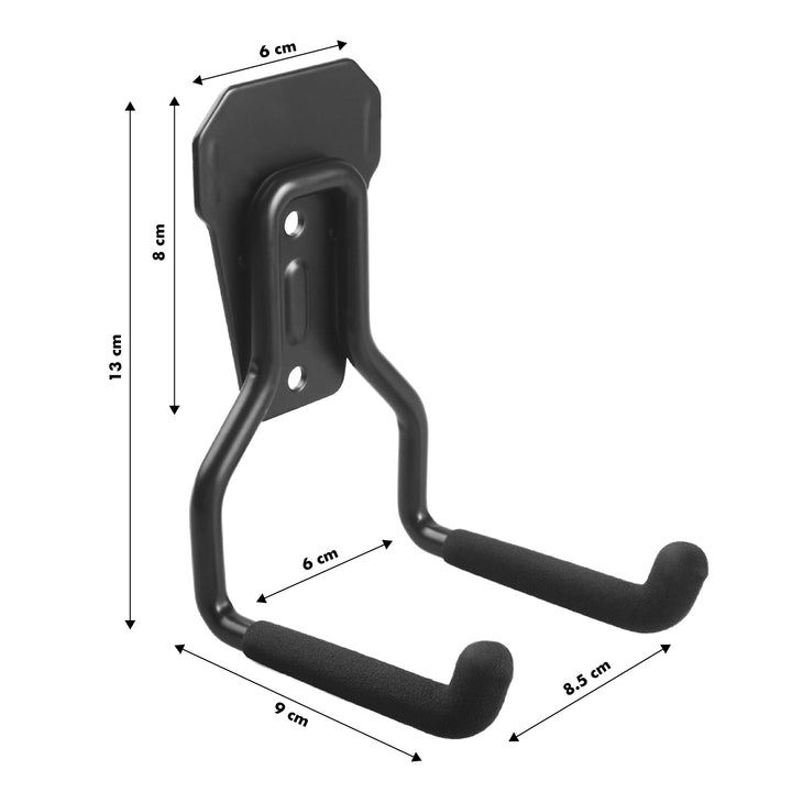 Maclean Garagenwandhalterung, für Reifen, Gartengeräte, Leiter, Gartenschläuche, Stahl, Tragfähigkeit 35kg, MC-439 + Garagenstahlwandhaken 35kg schwarz