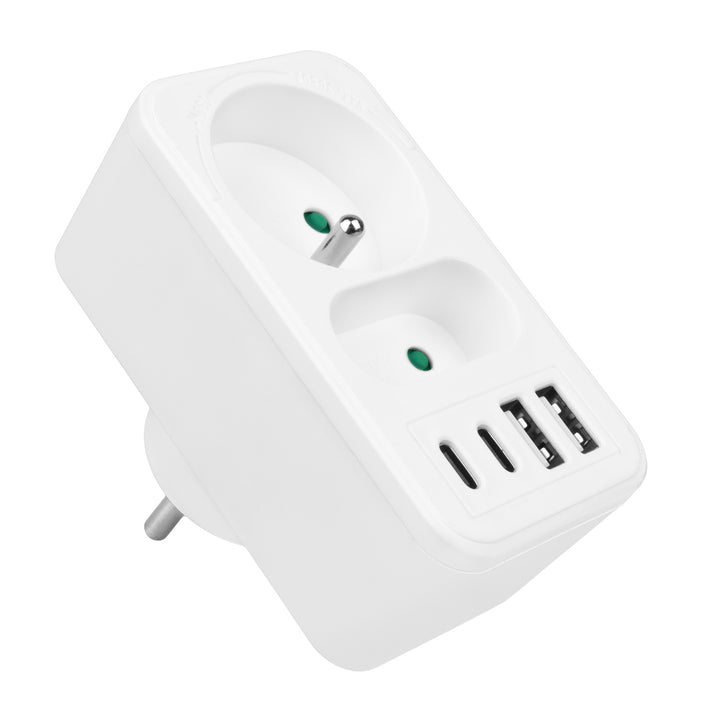 Maclean Stromsteckdose x2 + 4xUSB, Verteiler mit 2 Steckdosen, 2xUSB A, 2xUSB C PD 20W, 1x16A + 1x6A, MCE249 F/W