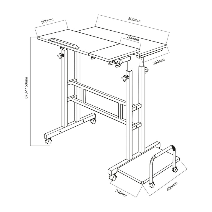 Maclean mobiler Laptop-Tisch, schwarz, Platte 80x60cm, 50kg max, Höhenverstellung 67-115 cm, MC-124 B