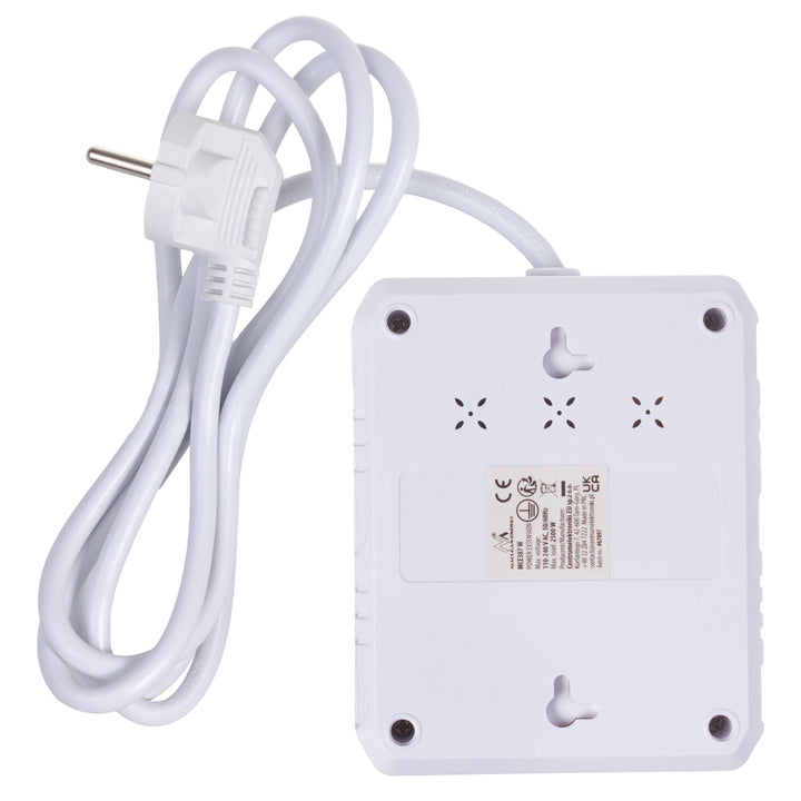 Maclean Steckdosenleiste, Verlängerungskabel 2 Steckdosen + 3xUSB, 110-240V AC 50/60Hz, 2,1A max 2500W, 1,5m, weiß, MCE387 W