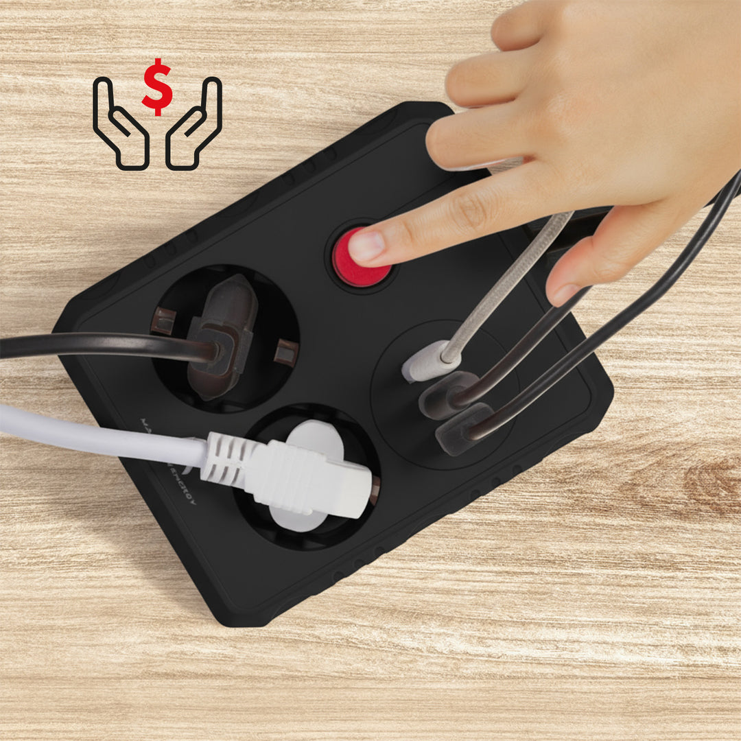 Maclean Steckdosenleiste, 2-Steckdosen-Verlängerungskabel + 3xUSB, 110-240V AC 50/60Hz, 2,1A max 2500W, 1,5m, schwarz, MCE387 B