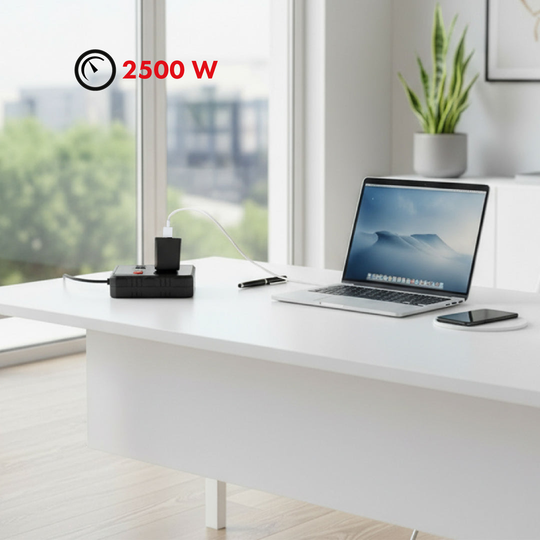 Maclean Steckdosenleiste, 2-Steckdosen-Verlängerungskabel + 3xUSB, 110-240V AC 50/60Hz, 2,1A max 2500W, 1,5m, schwarz, MCE387 B