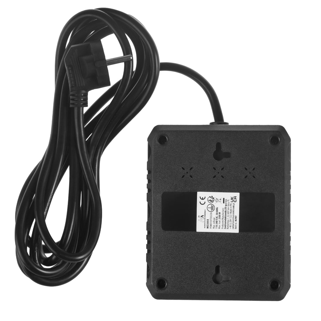 Maclean Steckdosenleiste, Verlängerungskabel 2 Steckdosen + 3xUSB, 110-240V AC 50/60Hz, 2,1A max 2500W, 3 m, schwarz, MCE388 B