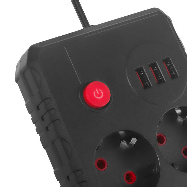 Maclean Steckdosenleiste, Verlängerungskabel 2 Steckdosen + 3xUSB, 110-240V AC 50/60Hz, 2,1A max 2500W, 3 m, schwarz, MCE388 B