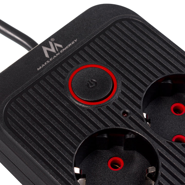Maclean Steckdosenleiste, 6-fach Verlängerungskabel + 4xUSB, 110-240V AC 50/60Hz, 2,1A max 2500W, 1,5 m, schwarz, MCE389 B