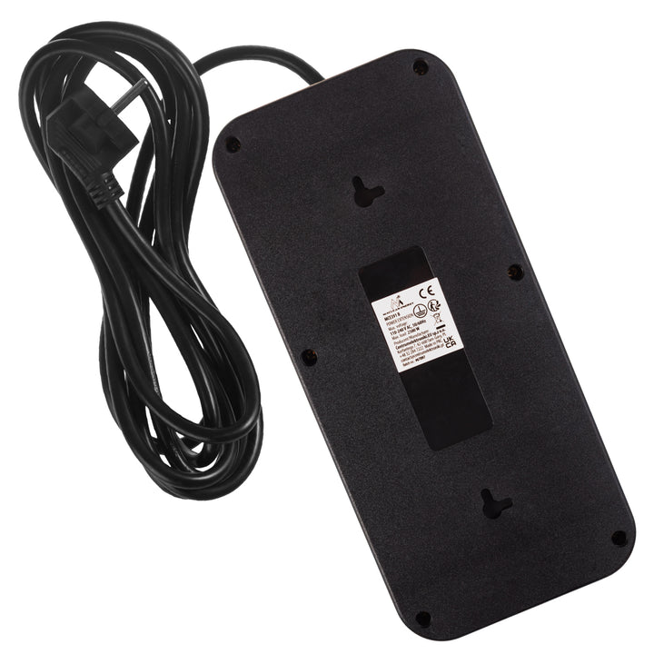 Maclean Steckdosenleiste, 6-fach Verlängerungskabel + 4xUSB, 110-240V AC 50/60Hz, 2.1A max 2500W, 3m, schwarz, MCE391 B