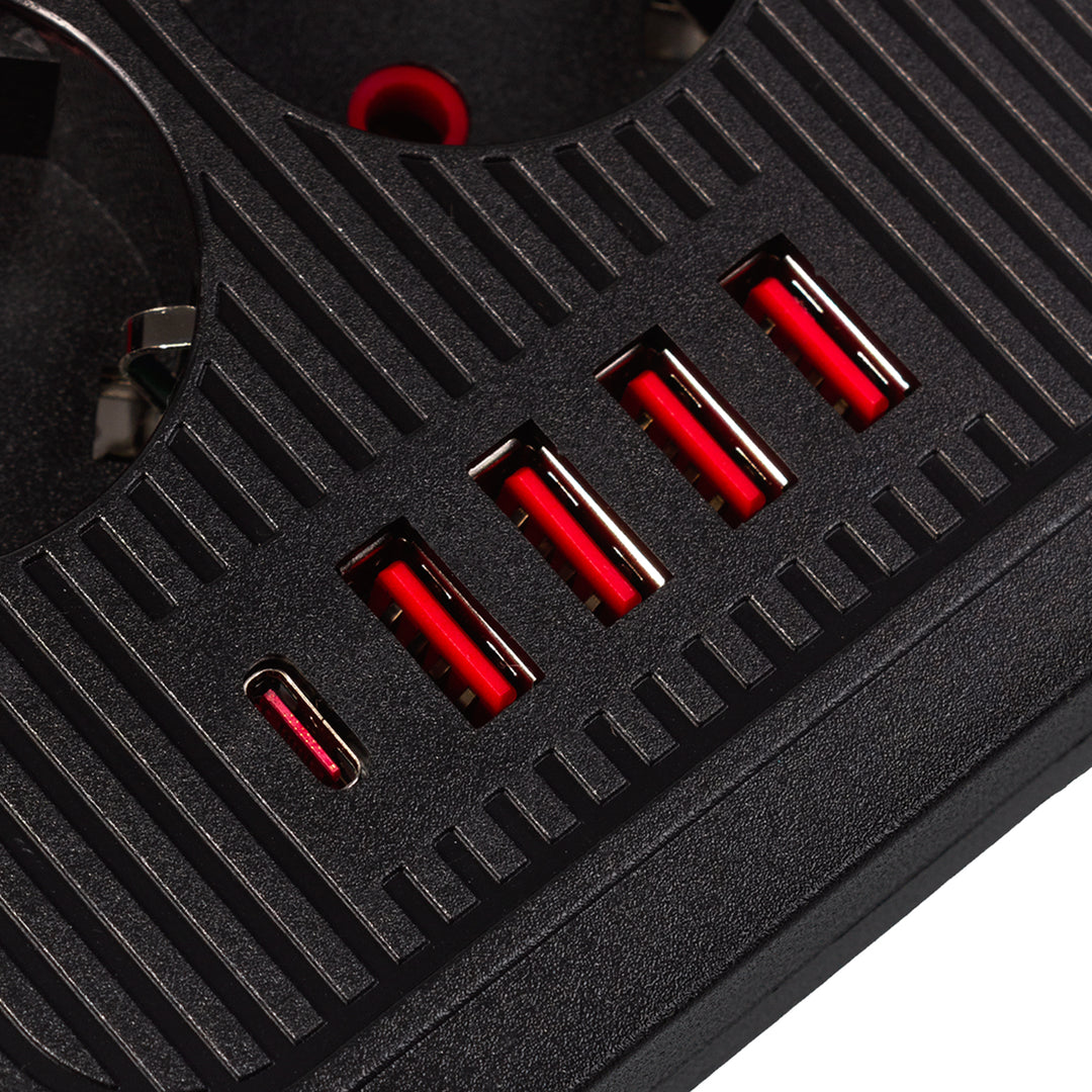 Maclean Steckdosenleiste, 6-fach Verlängerungskabel + 4xUSB, 110-240V AC 50/60Hz, 2.1A max 2500W, 3m, schwarz, MCE391 B