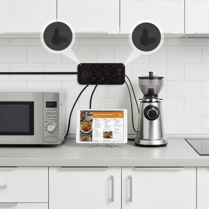 Maclean Steckdosenleiste, 6-fach Verlängerungskabel + 4xUSB, 110-240V AC 50/60Hz, 2.1A max 2500W, 3m, schwarz, MCE391 B