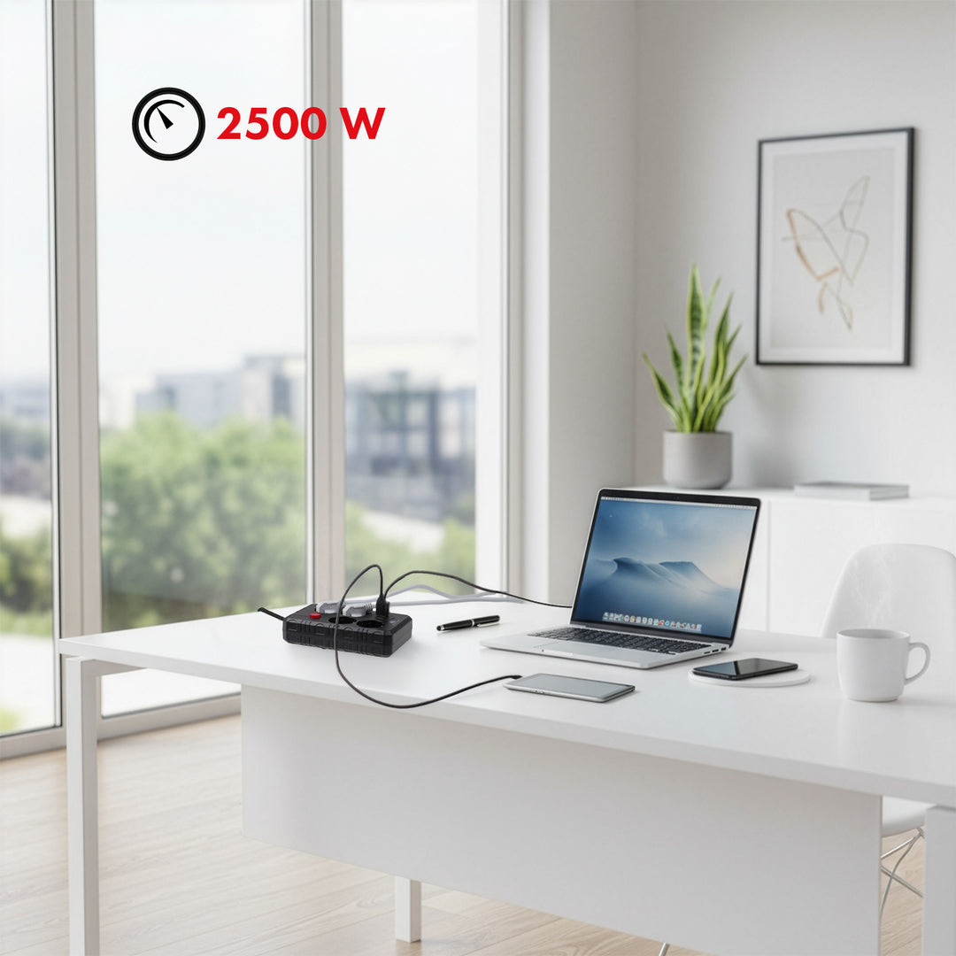 Maclean Steckdosenleiste, 4-Steckdosen-Verlängerungskabel + 3xUSB, 110-240V AC 50/60Hz, 2,1A max 2500W, 1,5m, schwarz, MCE392 B