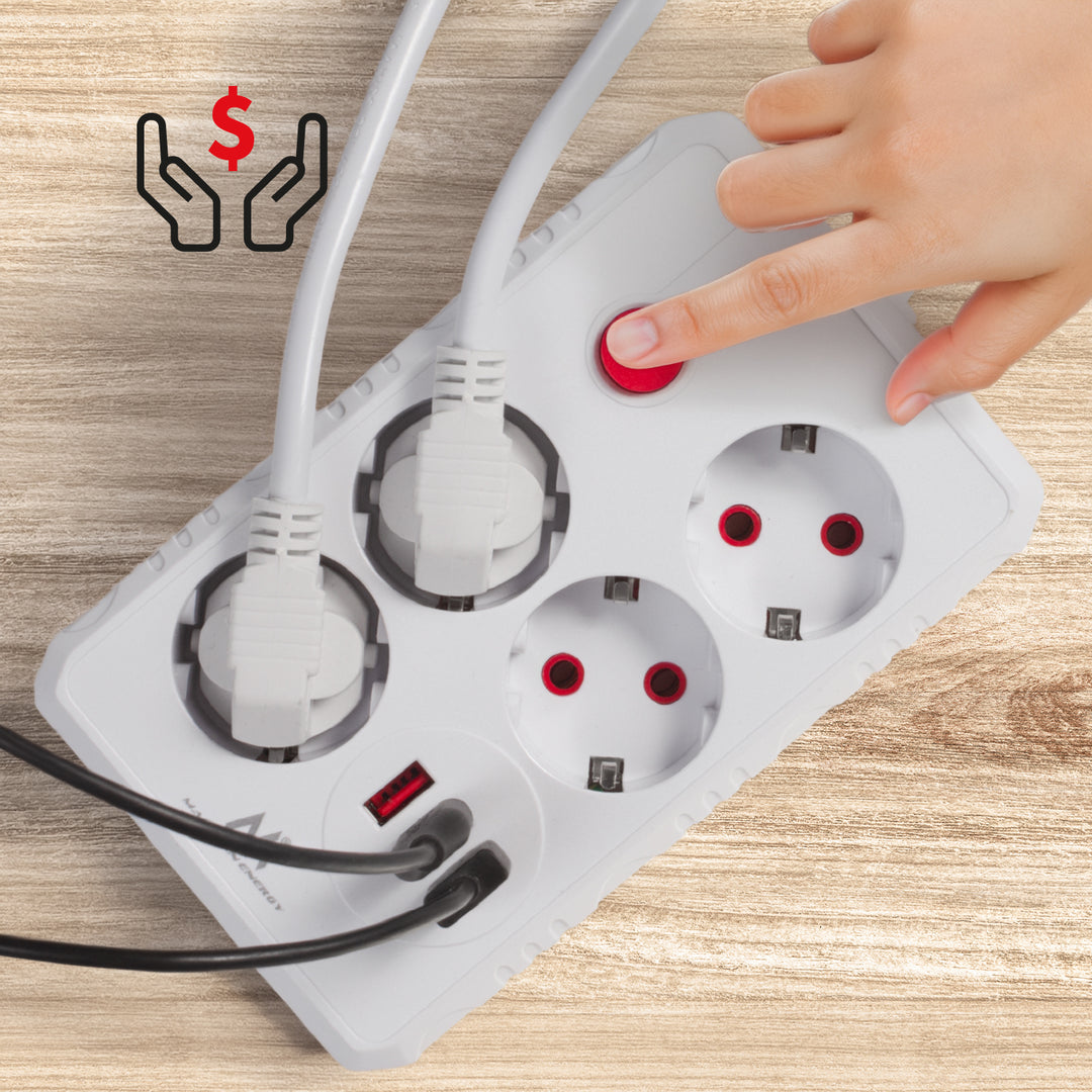 Maclean Steckdosenleiste, 4-Steckdosen-Verlängerungskabel + 3xUSB, 110-240V AC 50/60Hz, 2.1A max 2500W, 3m, weiß, MCE393 W