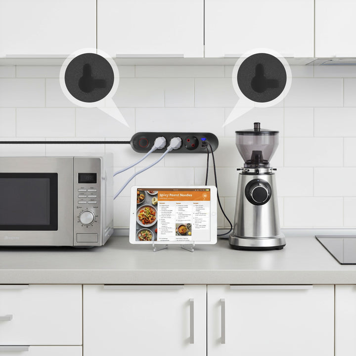 Maclean Steckdosenleiste, 3-Steckdosen-Verlängerungskabel + 3xUSB, 110-240V AC 50/60Hz, 2,1A max 2500W, 1,5m, schwarz, MCE394 B