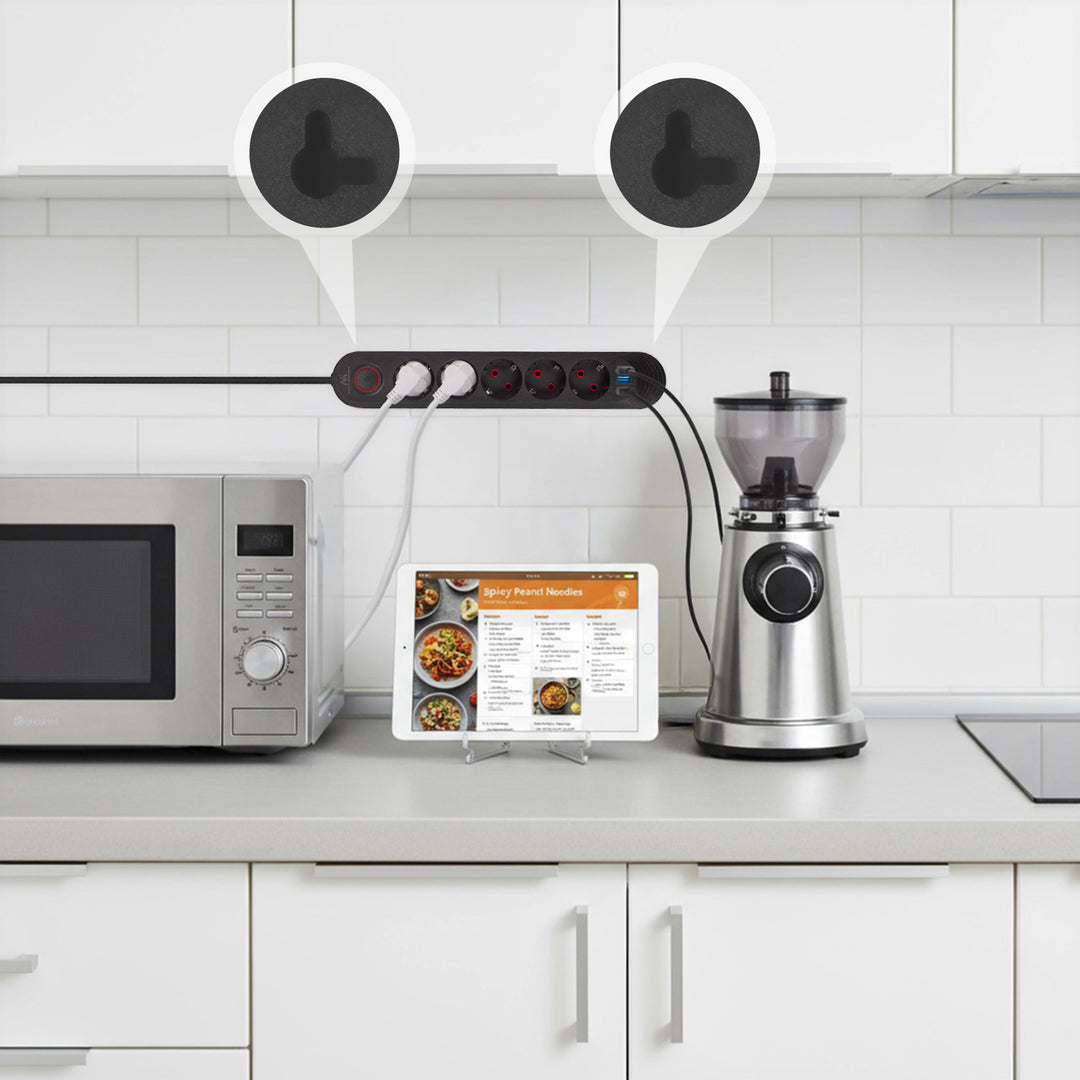 Maclean Steckdosenleiste, 5 Steckdosen-Verlängerungskabel + 3xUSB, 110-240V AC 50/60Hz, 2,1A max 2500W, 1,5m, schwarz, MCE395 B