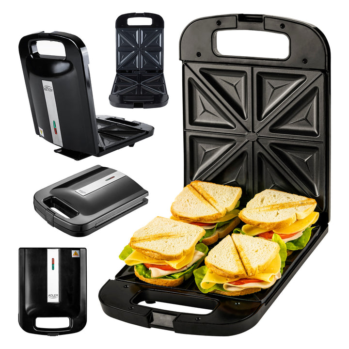Adler AD 3055 schwarz 2000 Watt Sandwichmaker für 4 Sandwiches