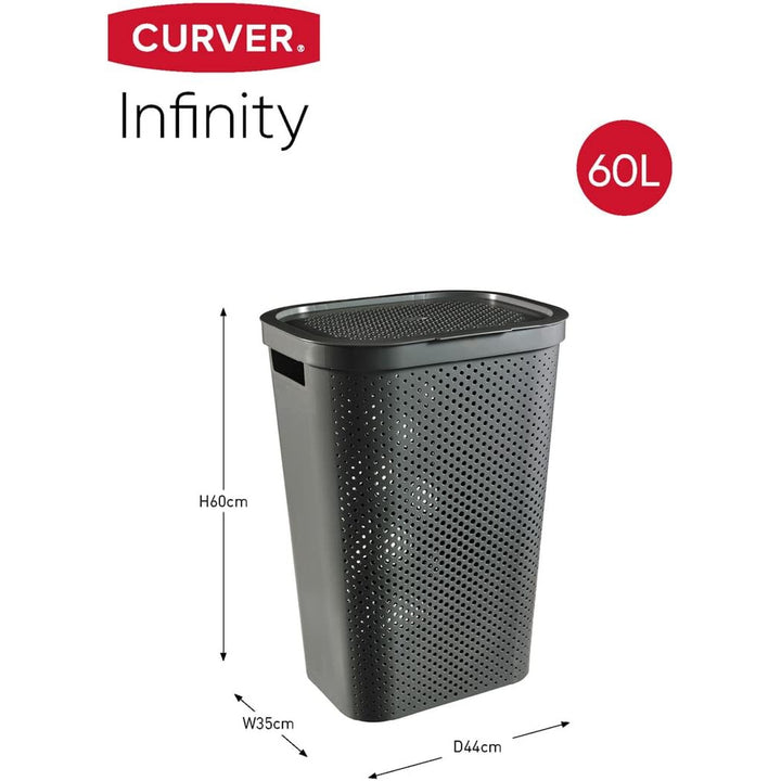 Curver Infinity Wäschekorb aus 100% recyceltem Kunststoff  60L dunkelgrau