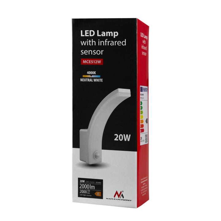 Maclean Bewegungsmelder LED-Lampe, PIR-Bewegungsmelder, weiß, 20W, IP65, 2000lm, neutralweiß (4000K) MCE512 W, 4 Stück
