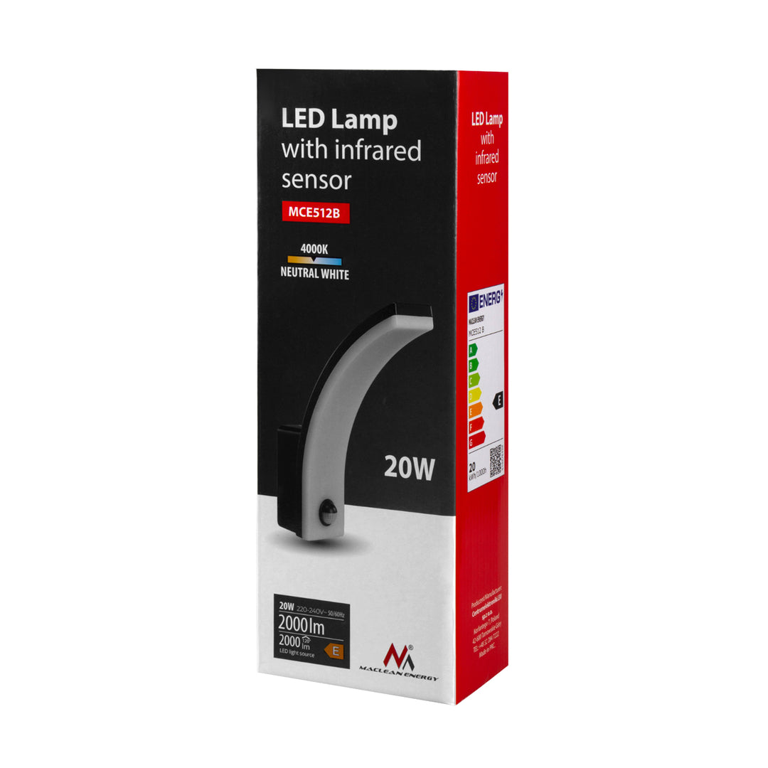 Maclean Bewegungsmelder LED-Lampe, PIR-Bewegungsmelder, schwarz, 20W, IP65, 2000lm, neutralweiß (4000K) MCE512 B, 4 Stück